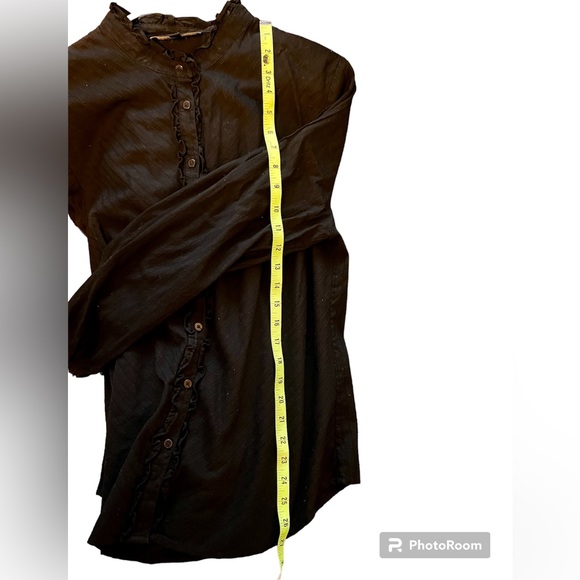 Jones New York Signature black button down, small ruffles alongside buttons - Picture 3 of 8